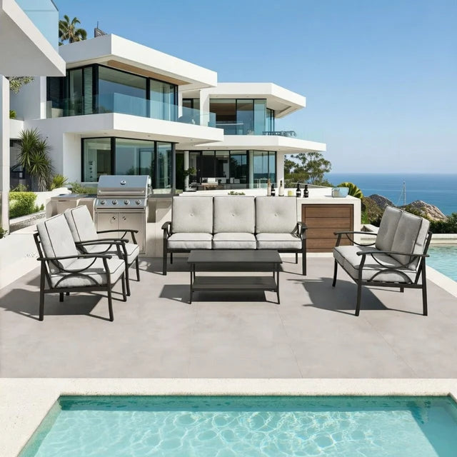 Outdoor Patio, 5 Piece Sofa Seating Set with Cushions and Coffee Table