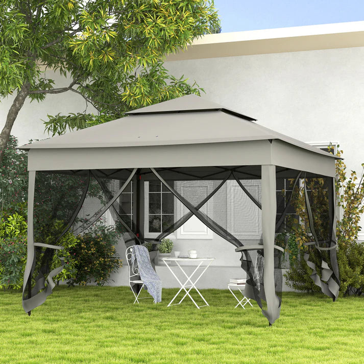 Pop Up Gazebo with Mesh Curtains and Steel Frame, 10.7 ft x 10.7 ft