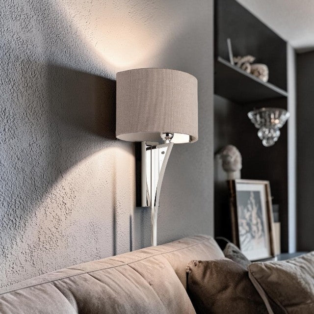 Sculptural Curved, Metal Wall Light with Fabric Shade