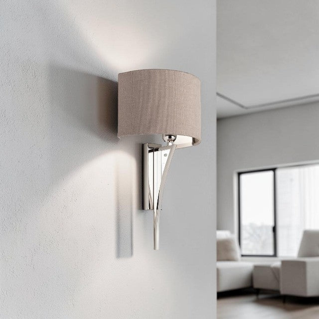 Sculptural Curved, Metal Wall Light with Fabric Shade