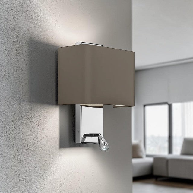 Dual Function, Wall Light with Fabric Shade and Integrated Reading Light