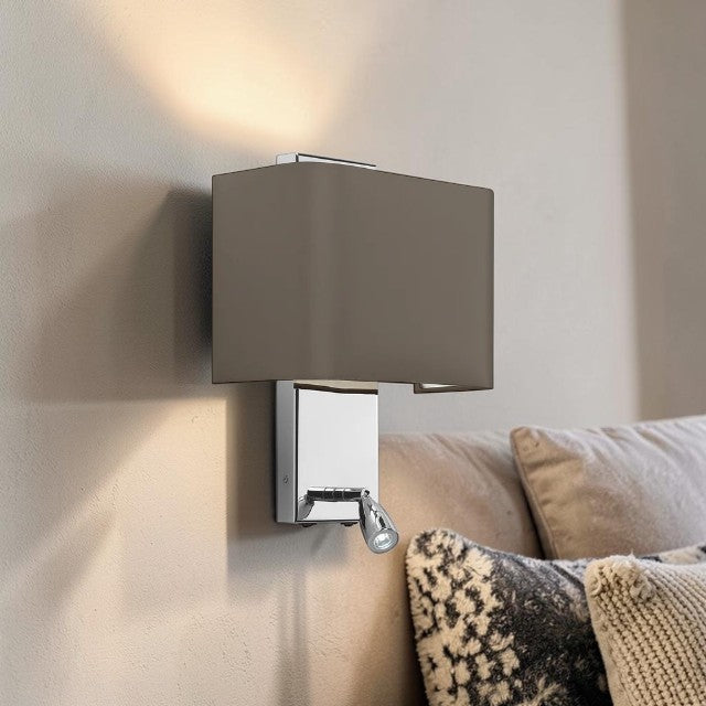 Dual Function, Wall Light with Fabric Shade and Integrated Reading Light