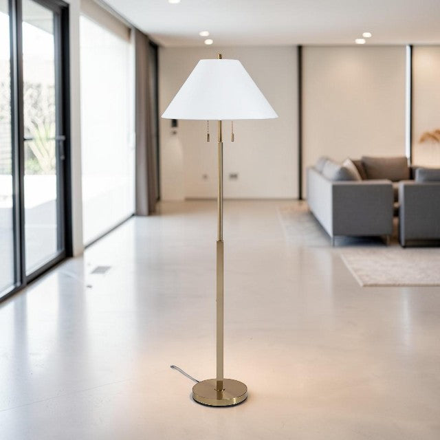 Gold Floor Lamp with Empire Shade and Pull Chain Switch