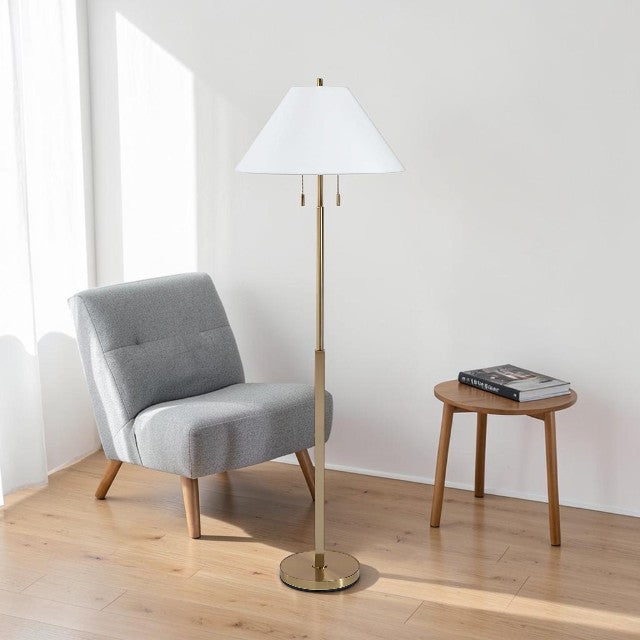 Gold Floor Lamp with Empire Shade and Pull Chain Switch