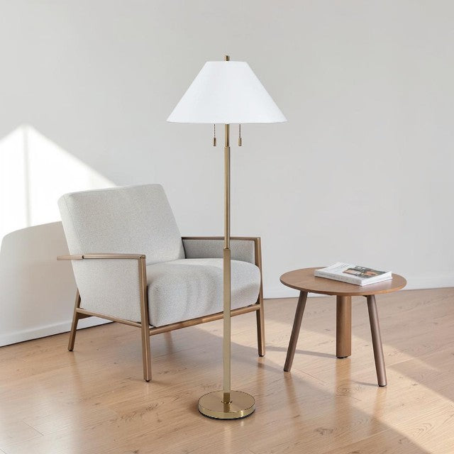 Gold Floor Lamp with Empire Shade and Pull Chain Switch