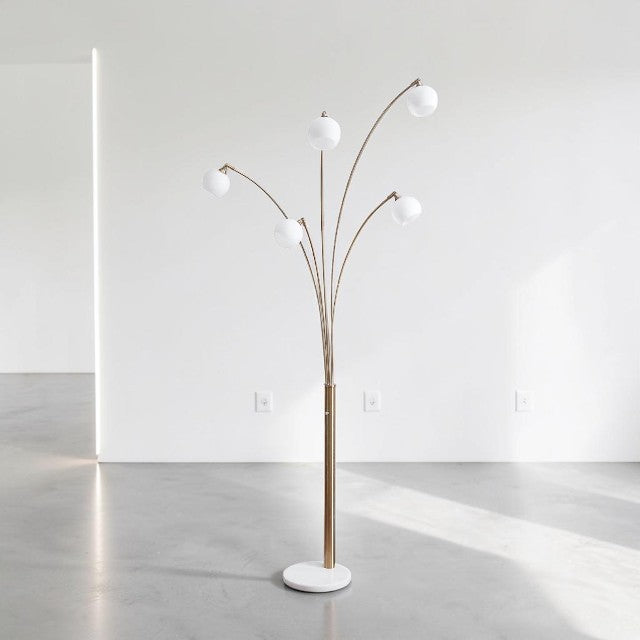 Modern 5 Light, Arc Floor Lamp with Glass Globes and Marble Base
