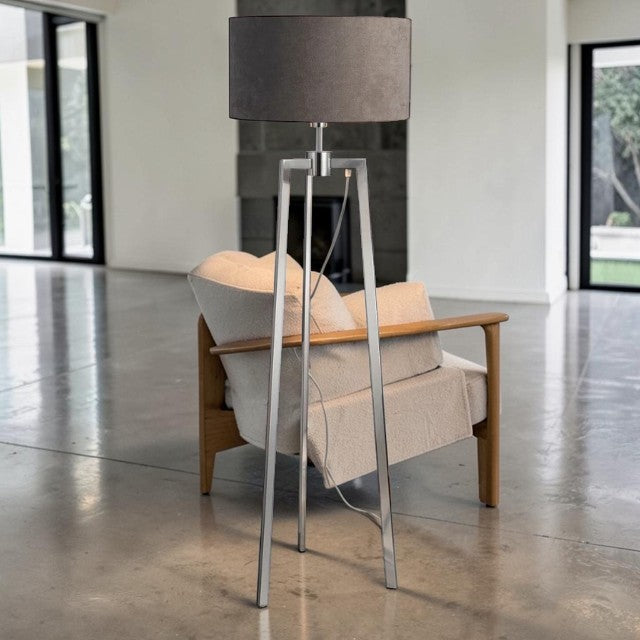 Tripod Floor Lamp with Drum Shade and Polished Metal Finish