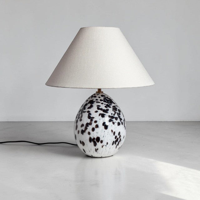 Decorative Glass, Table Lamp with Speckled Base and Fabric Shade