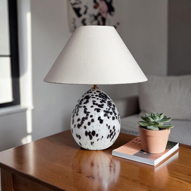 Decorative Glass, Table Lamp with Speckled Base and Fabric Shade