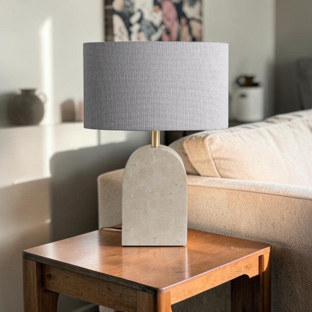 Ivory Marble, Table Lamp with Brass Accent and Drum Shade