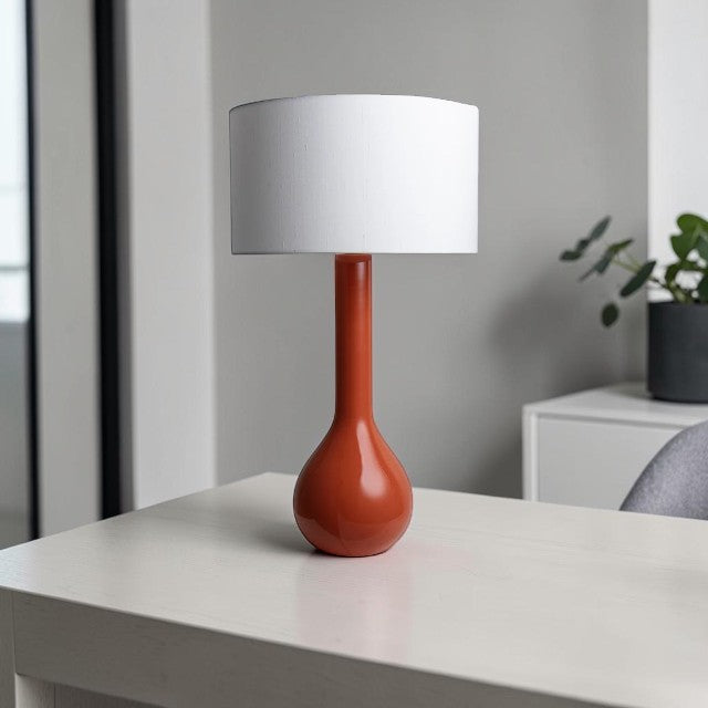 Red Ceramic, Table Lamp with Ivory Drum Shade