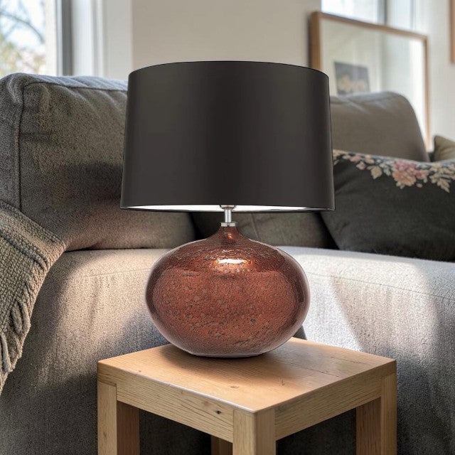 Copper Glass, Table Lamp with Black Drum Shade