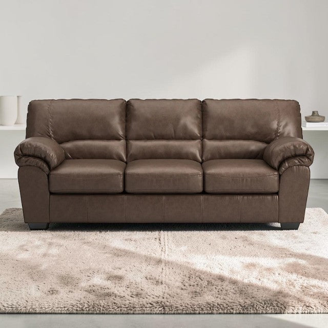 Brown Faux Leather, Sofa with Cushioned Back and Wide Arms