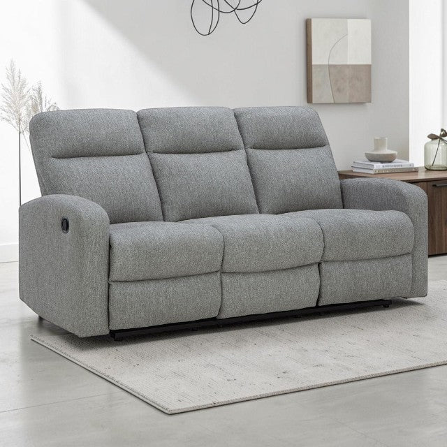 Gray Fabric, Reclining Sofa with Dual Recliners and Plush Cushions