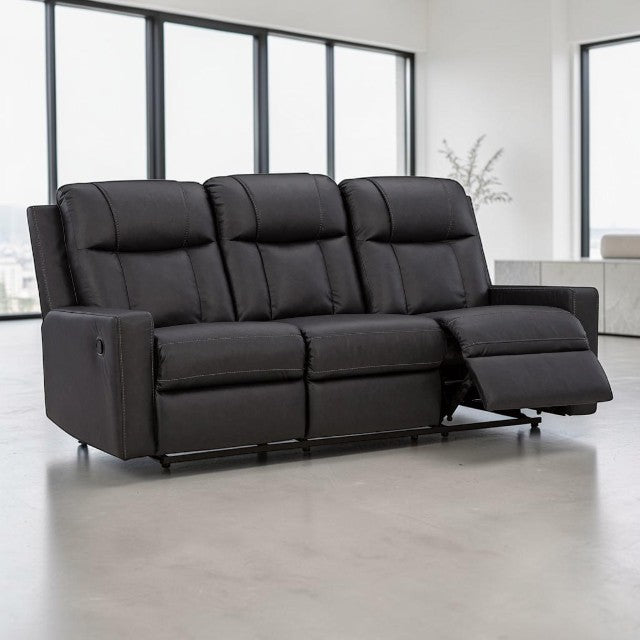 Black Faux Leather, Reclining Sofa with Plush Cushioning