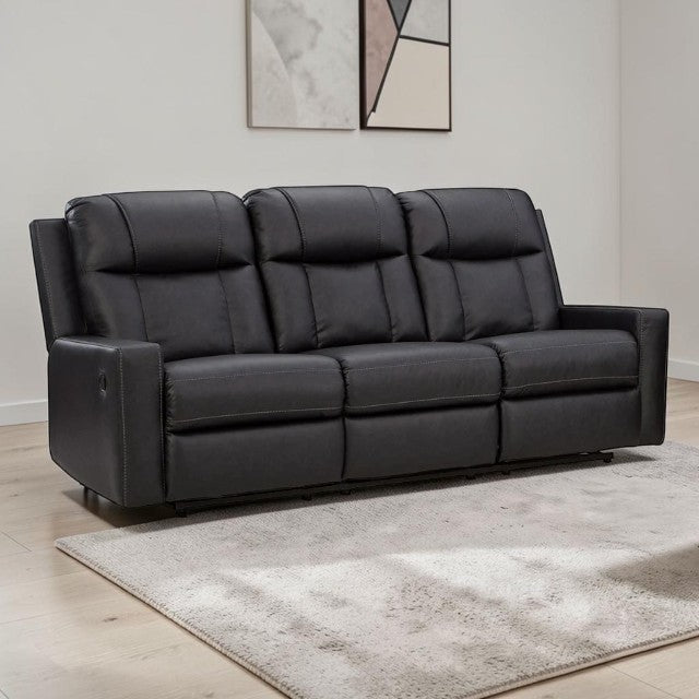Black Faux Leather, Reclining Sofa with Plush Cushioning