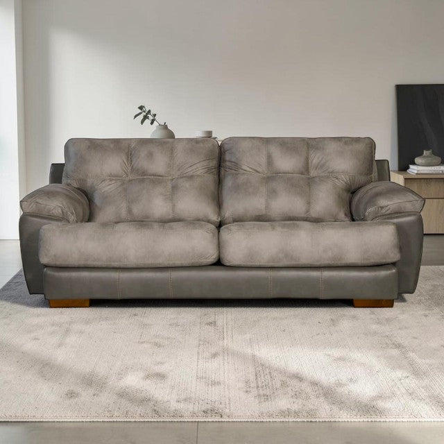 Deep Seat, Gray Upholstered Sofa with Tufted Back Cushions