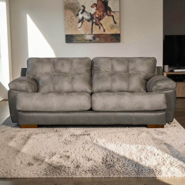 Deep Seat, Gray Upholstered Sofa with Tufted Back Cushions