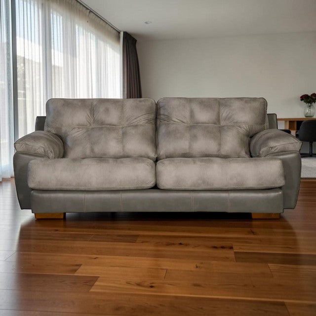Deep Seat, Gray Upholstered Sofa with Tufted Back Cushions