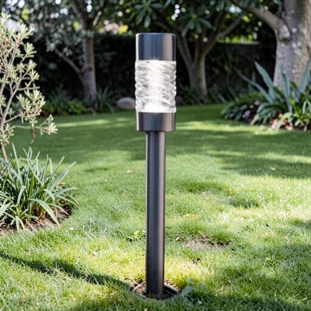 Outdoor Lights, Solar Stainless Steel Pathway Stake Lights with Glass Lens, Set of 3