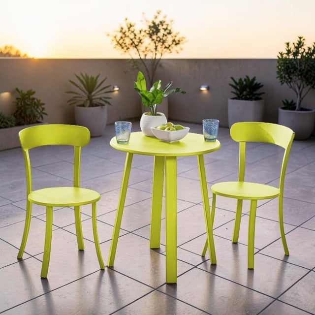 Outdoor Patio, 3 Piece Metal Bistro Set with Round Table and Chairs
