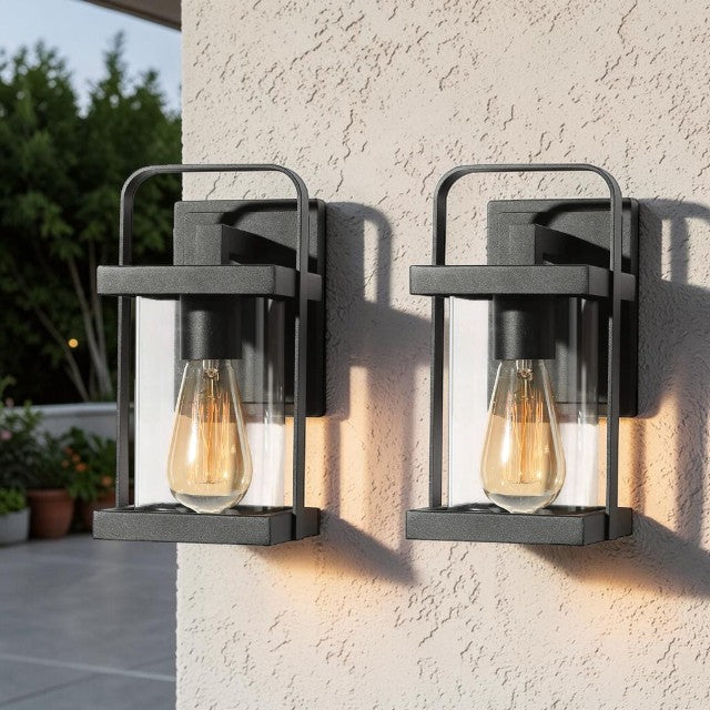 Outdoor Lights, Black Wall Lantern with Clear Glass Shade