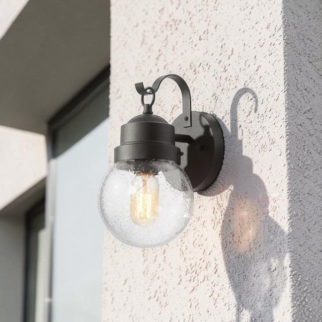 Outdoor Lights, Black Wall Sconce with Seeded Glass Globe