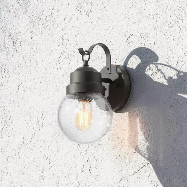Outdoor Lights, Black Wall Sconce with Seeded Glass Globe