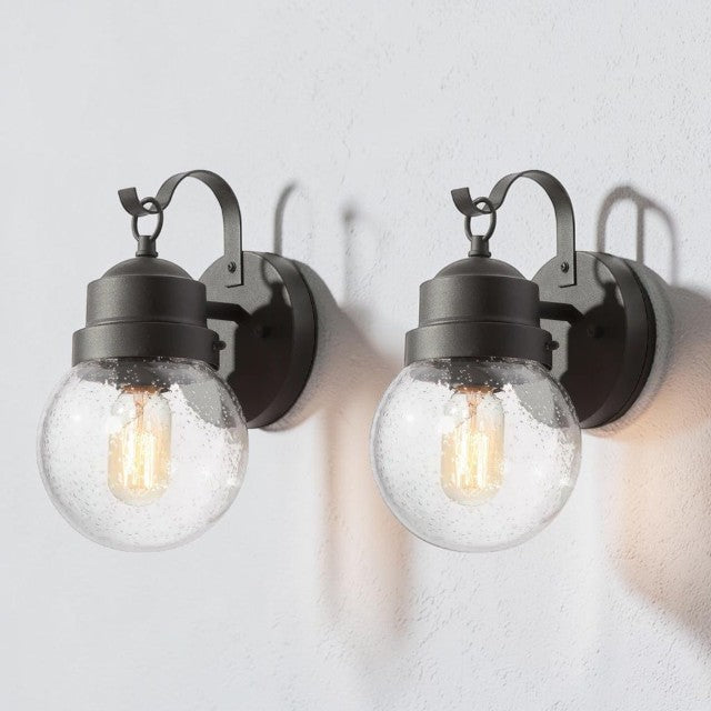 Outdoor Lights, Black Wall Sconce with Seeded Glass Globe