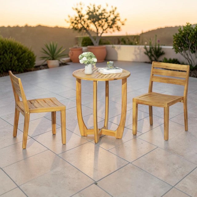 Outdoor Patio, 3 Piece Wood Bistro Set with Round Table and Chairs