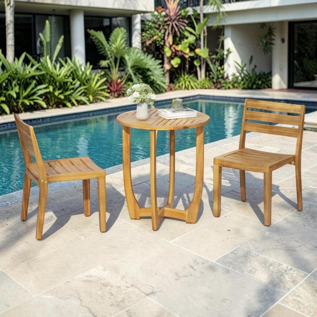 Outdoor Patio, 3 Piece Wood Bistro Set with Round Table and Chairs