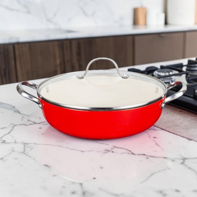 Kitchen Lightweight, Enameled Cast Iron Casserole Pan with Glass Lid, 11 Inch