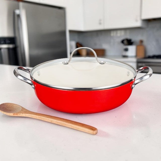 Kitchen Lightweight, Enameled Cast Iron Casserole Pan with Glass Lid, 11 Inch