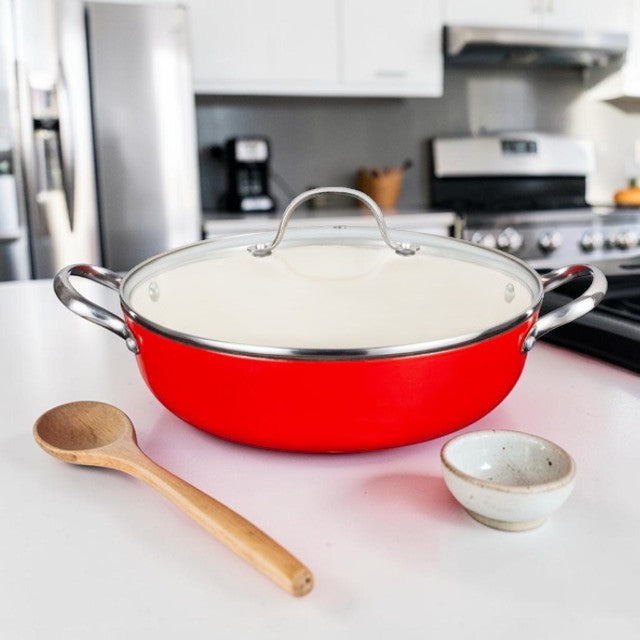 Kitchen Lightweight, Enameled Cast Iron Casserole Pan with Glass Lid, 11 Inch