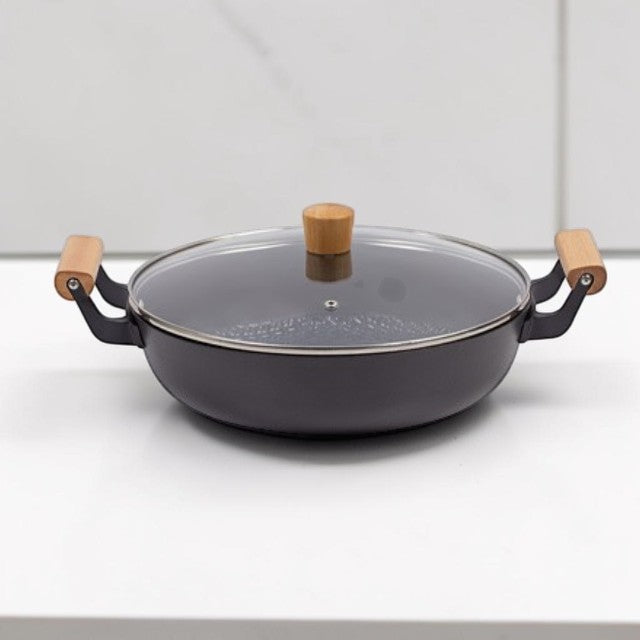 Kitchen Lightweight, Cast Iron Casserole Pan with Nonstick Coating and Glass Lid, 12 Inch