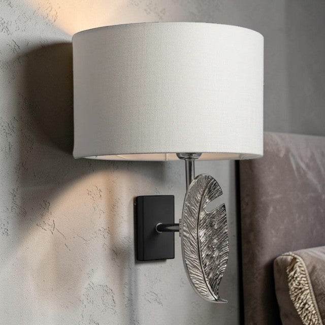Decorative Leaf Design, Wall Light with Fabric Shade