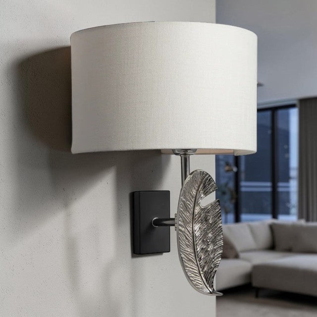 Decorative Leaf Design, Wall Light with Fabric Shade