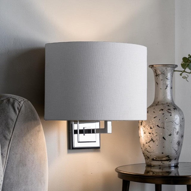 Modern Fabric Shade Wall Light with Chrome Finish