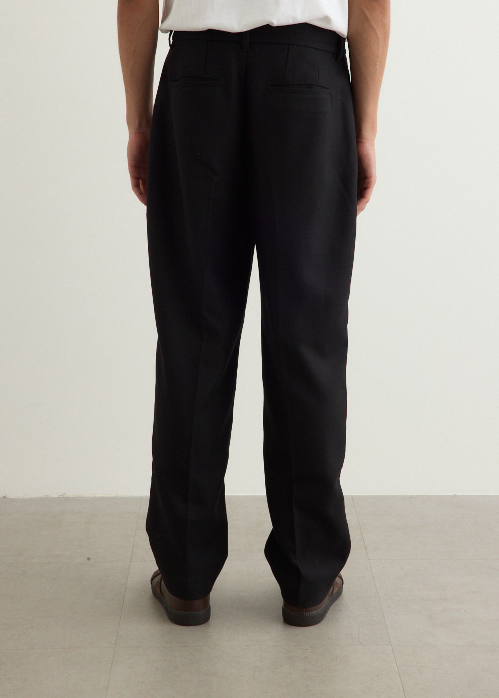 Straight Leg Wool-Blend Tailored Pants with Mid-Rise Waist and Front Pleats