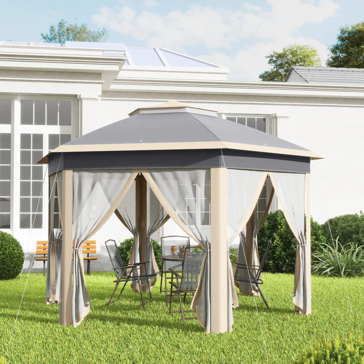 Hexagon Pop-Up Gazebo with Mesh Curtains and Carry Bag, 13 ft x 11 ft