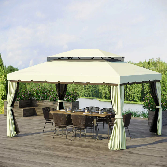 Outdoor Gazebo with Vented Roof and Side Curtains, 10 ft x 13 ft