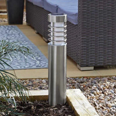 Outdoor Lights, Solar Stainless Steel Bollard Pathway Lights, Set of 4