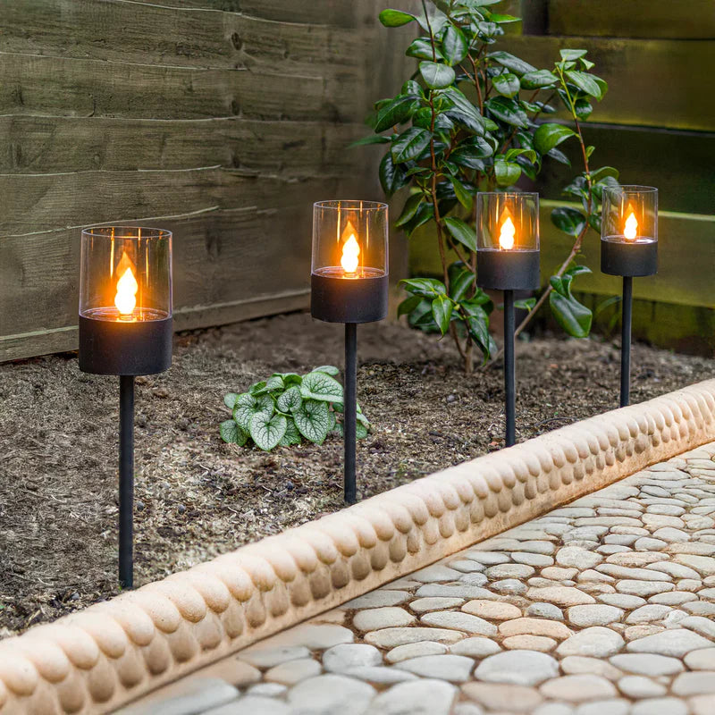 Outdoor Lights, Solar Stake Pathway Lanterns with Flickering LED, Set of 4