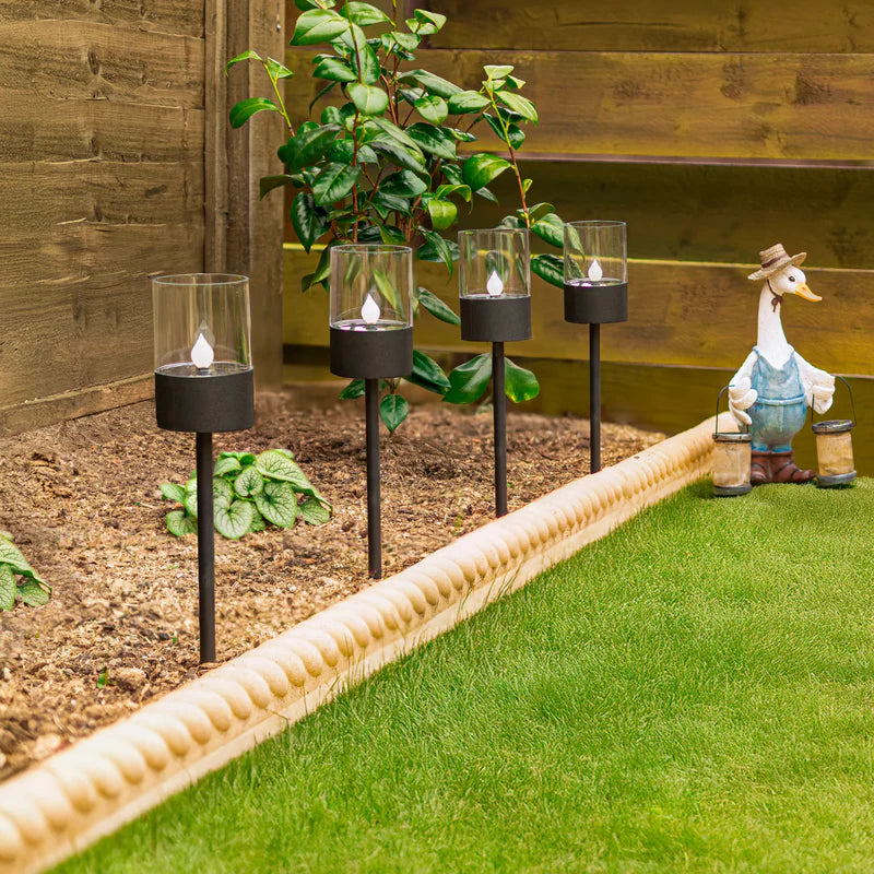 Outdoor Lights, Solar Stake Pathway Lanterns with Flickering LED, Set of 4