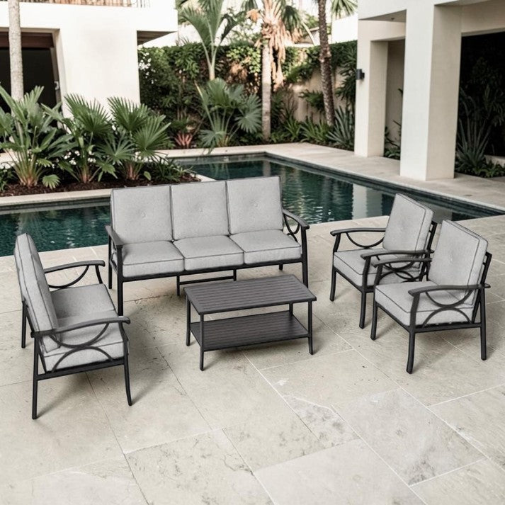 Outdoor Patio, 5 Piece Sofa Seating Set with Cushions and Coffee Table