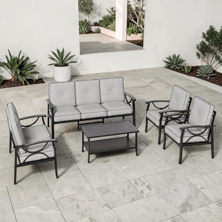 Outdoor Patio, 5 Piece Sofa Seating Set with Cushions and Coffee Table