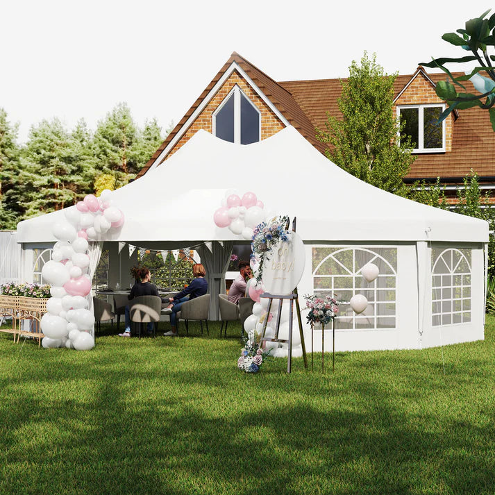 10 Sided, Large Event Gazebo Tent with Steel Frame and Waterproof Canopy