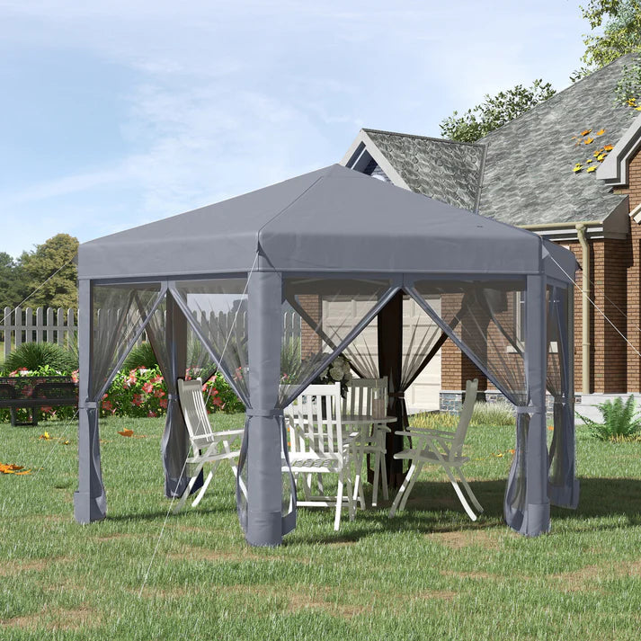 Hexagon Pop-Up Gazebo with Mesh Sidewalls and Carry Bag, 10.5 ft