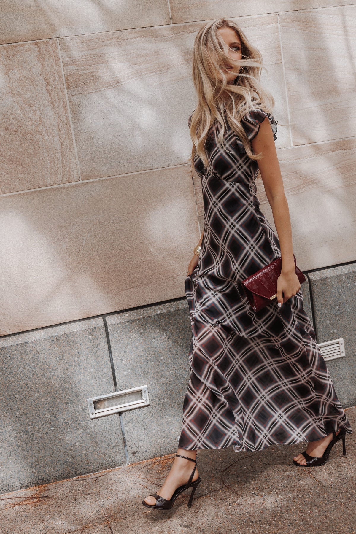 DRESSES Fenella Maxi Dress - Burgundy Tartan