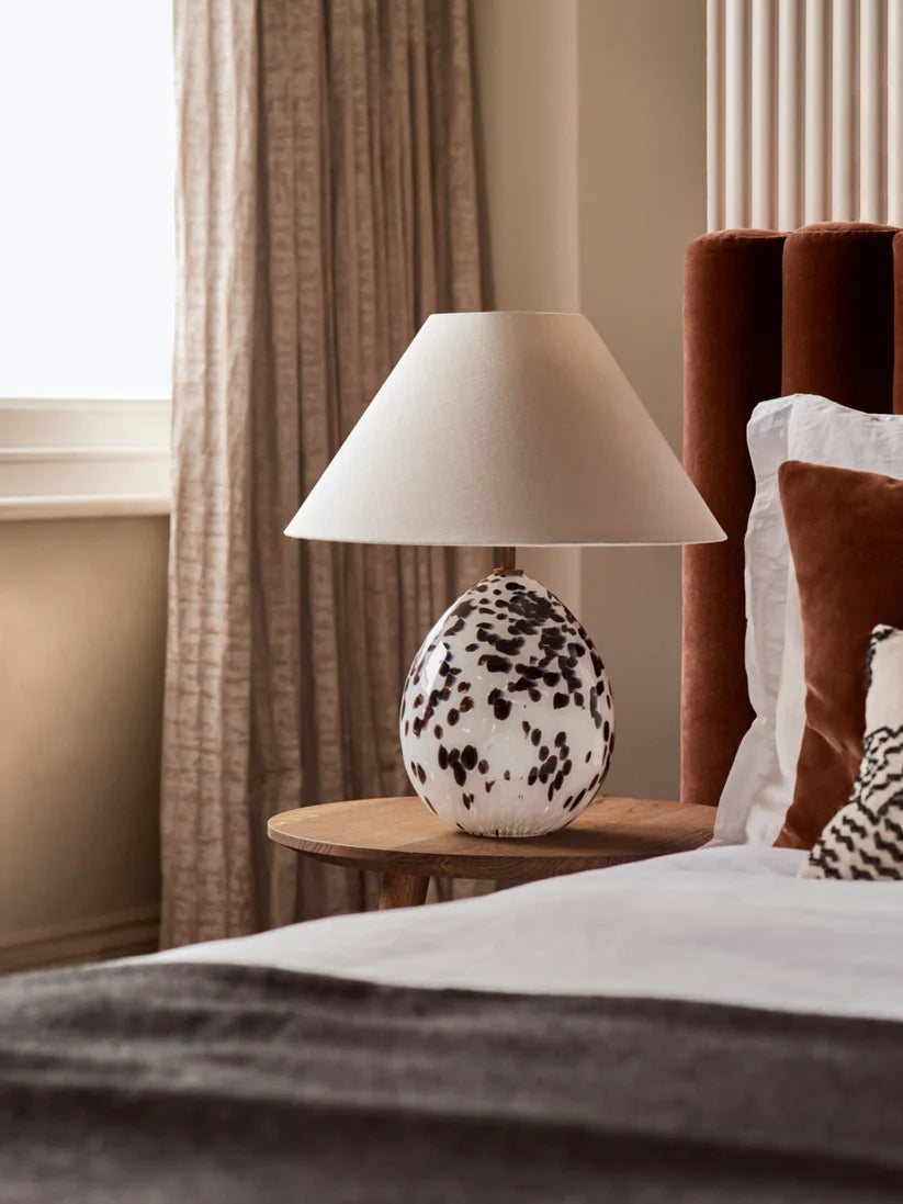 Decorative Glass, Table Lamp with Speckled Base and Fabric Shade